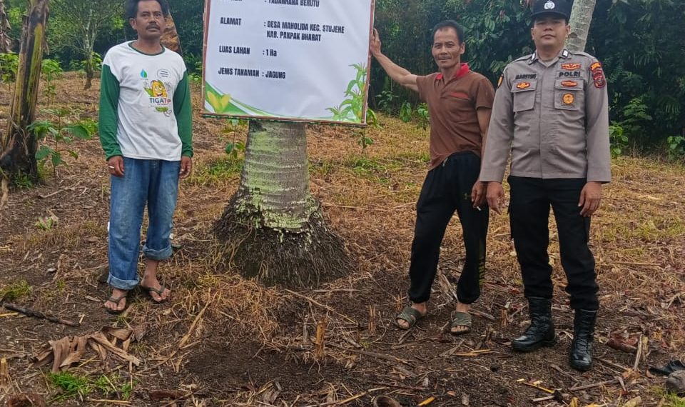 Satu Polisi Satu Desa Mulai Pasang Spanduk Penanaman Serentak Di Desa Binaannya Di Wilayah Kabupaten Pakpak Bharat.