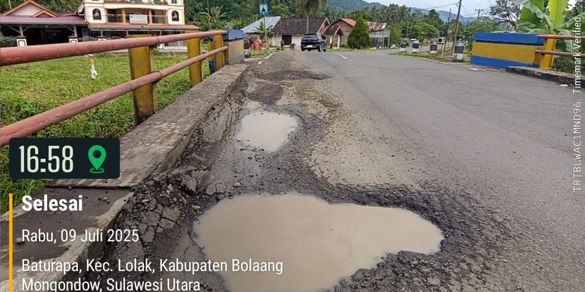Jalan Nasional di Bolmong Rusak dan Tergenang, Minim Tanda Peringatan