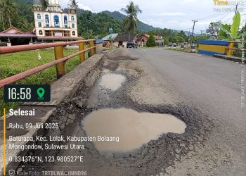 Jalan Nasional di Bolmong Rusak dan Tergenang, Minim Tanda Peringatan