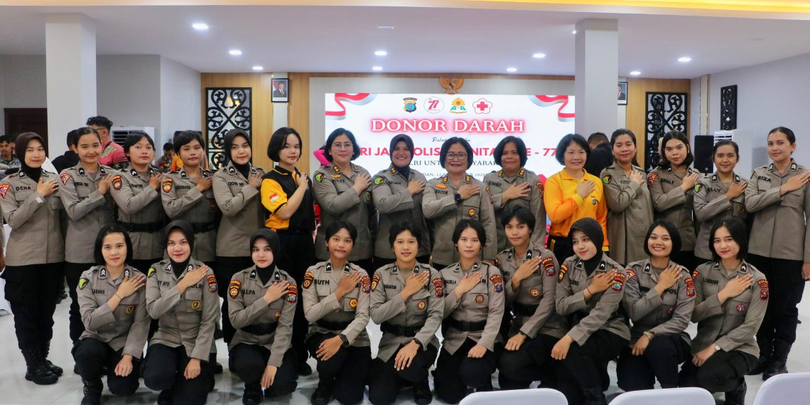 HUT ke-77, Polwan Polda Sumut Bersama Bhayangkari Tebar Kepedulian Lewat Donor Darah