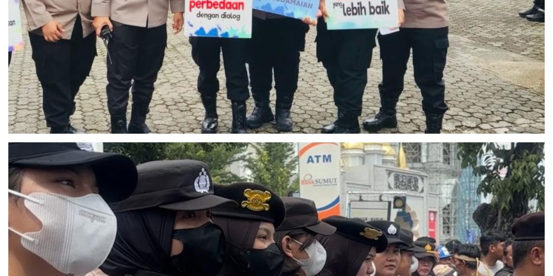 Dengan Humanis, Polwan Polda Sumut Laksanakan Pengamanan Aksi Unjuk Rasa di Kantor Gubernur Sumut