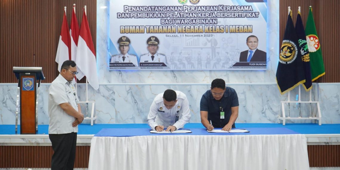 Rutan Kelas 1 Medan Dan Disnaker Medan Teken MOU Tingkatkan Keterampilan Warga Binaan