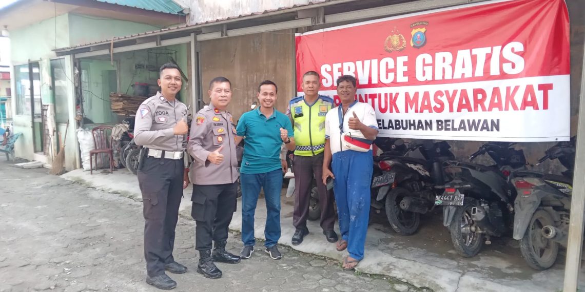 Polres Pelabuhan Belawan Berikan Service Motor Gratis bagi Warga Terdampak Banjir