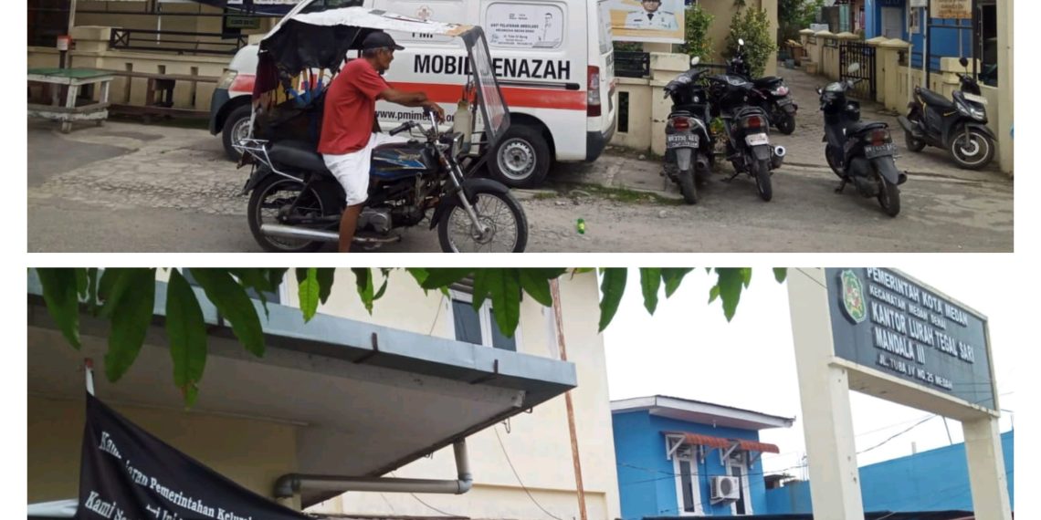 Bendera Hitam Bertuliskan “Kelurahan Terkotor” Berkibar Di Depan Kantor Lurah Tegal Sari Mandala III Kecamatan Medan Denai