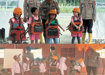 Melalui Trauma Healing, Brimob Sumut Kembalikan Keceriaan Anak-anak Pascabanjir