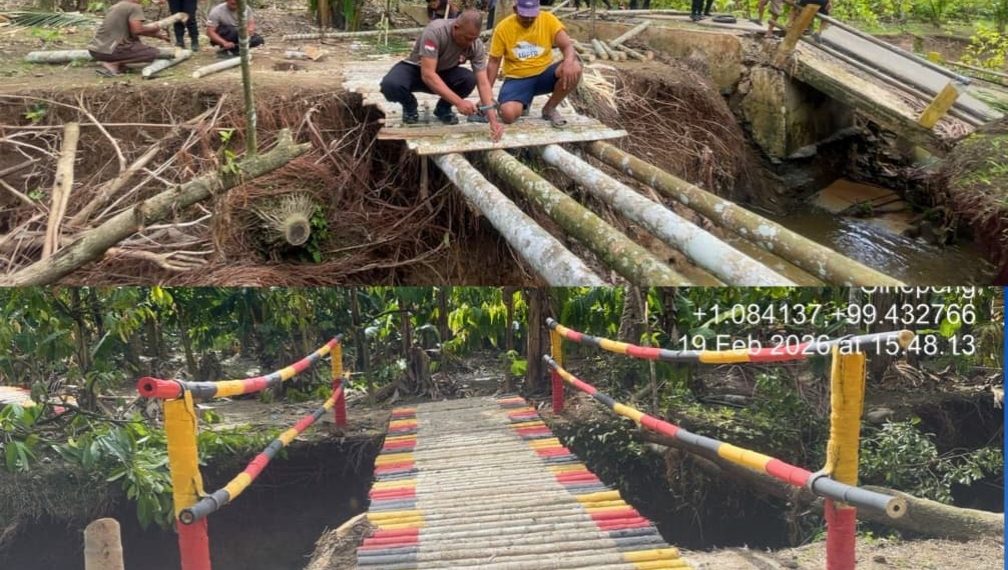 Brimob Polda Sumut Bangun Jembatan Darurat di Pelosok Tapsel, Akses Warga Kembali Terhubung