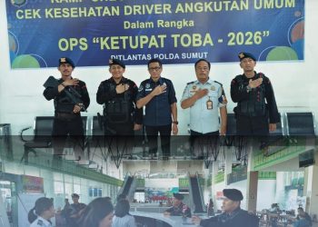 Brimob Polda Sumut Siaga Awasi Arus Mudik Balik di Terminal Amplas