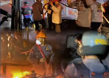 Kobaran Api di Gunung Sitoli Berhasil Dijinakkan! Sinergi Personel Brimob Polda Sumut Bersama Tim Gabungan Selamatkan Kawasan Pertokoan