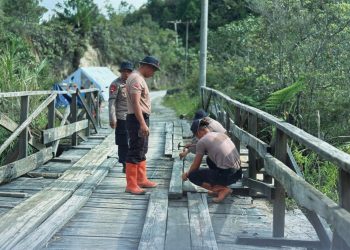 Perkuat Infrastruktur Desa, Brimob Sumut Lakukan Perbaikan Jembatan Gotting