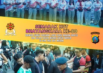 Semarak HUT Bhayangkara ke-80, Brimob Sumut Bagikan 1.000 Porsi Makan Gratis dan Gelar Pasar Murah untuk Warga di Car Free Day Medan