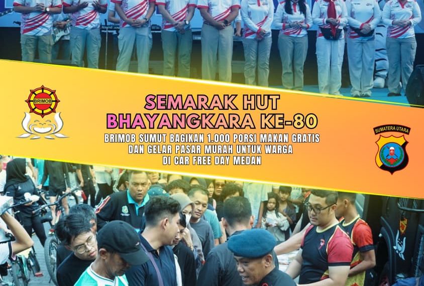 Semarak HUT Bhayangkara ke-80, Brimob Sumut Bagikan 1.000 Porsi Makan Gratis dan Gelar Pasar Murah untuk Warga di Car Free Day Medan