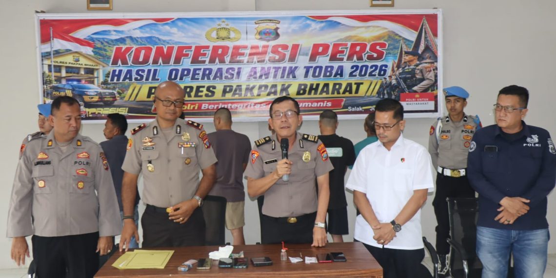 Polres Pakpak Bharat Gelar Konferensi Pers Ops Antik Toba 2026 Berhasil Ringkus Bandar, Pengedar, Penyalahgunaan Narkoba Dan Grebek Sarang Narkoba ( GSN ).