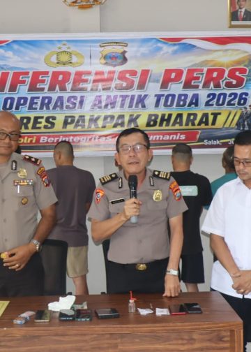 Polres Pakpak Bharat Gelar Konferensi Pers Ops Antik Toba 2026 Berhasil Ringkus Bandar, Pengedar, Penyalahgunaan Narkoba Dan Grebek Sarang Narkoba ( GSN ).