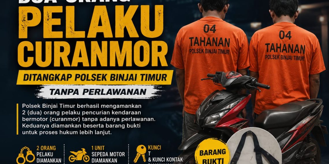 Dua Pelaku Curanmor Ditangkap Polsek Binjai Timur Tanpa Perlawanan