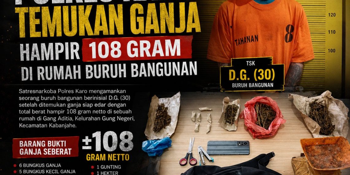 Digerebek Tengah Malam, Polres Karo Temukan Ganja Hampir 108 Gram di Rumah Buruh Bangunan