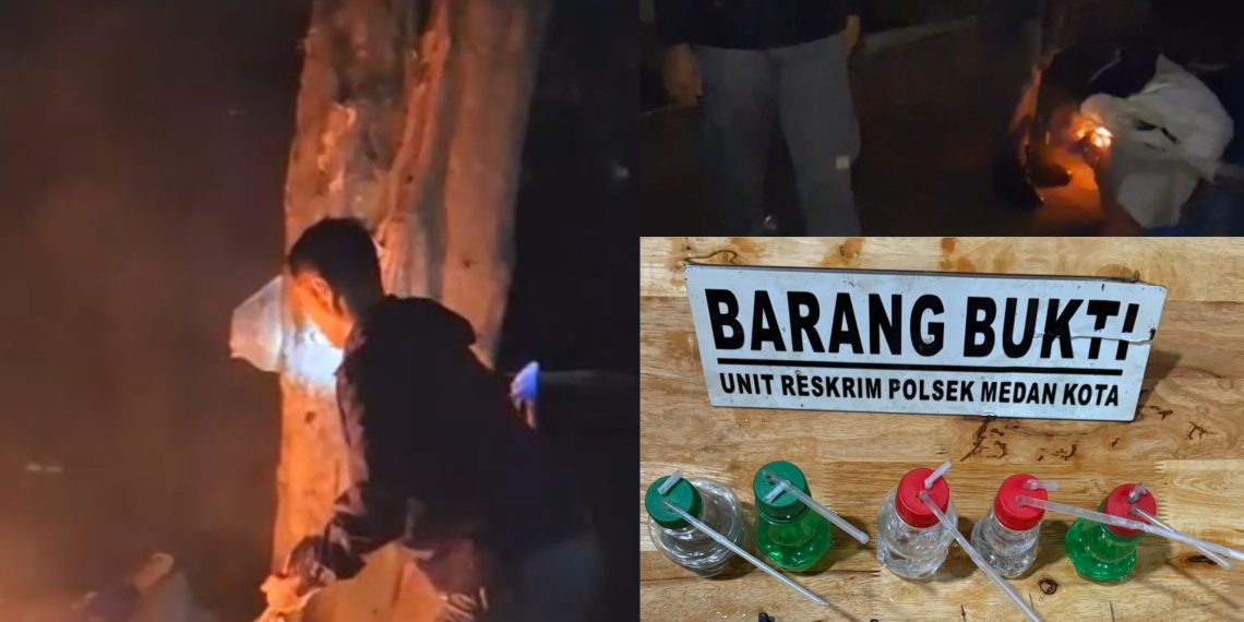 GSN Polsek Medan Kota Gebrak Gang Nasional, Tiga Barak Diduga Sarang Narkoba Dibakar