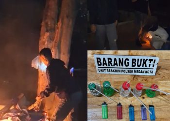 GSN Polsek Medan Kota Gebrak Gang Nasional, Tiga Barak Diduga Sarang Narkoba Dibakar