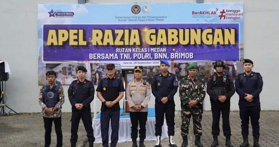 Gandeng Ratusan Pasukan Gegana Brimob, TNI, Polri, BNN, Rutan I Medan Gelar Razia Gabungan Skala Besar dan Tes Urine Warga Binaan
