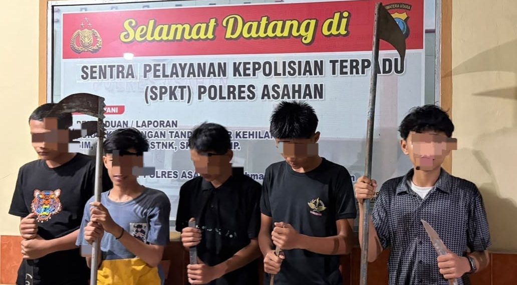 Cegah Tawuran dan Geng Motor, KRYD Polres Asahan Amankan Lima Remaja Beserta Sejumlah Sajam