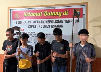 Cegah Tawuran dan Geng Motor, KRYD Polres Asahan Amankan Lima Remaja Beserta Sejumlah Sajam
