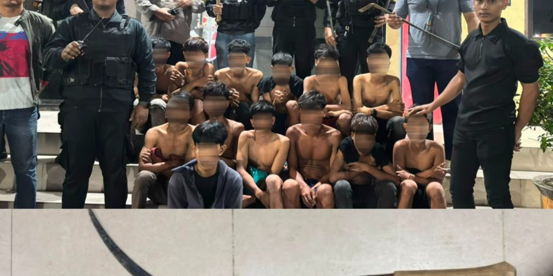 Tim Macan Polres Pelabuhan Belawan Tangkap 13 Pemuda Terkait Geng Motor dan Tawuran, Sita 4 Sajam dan Ketapel
