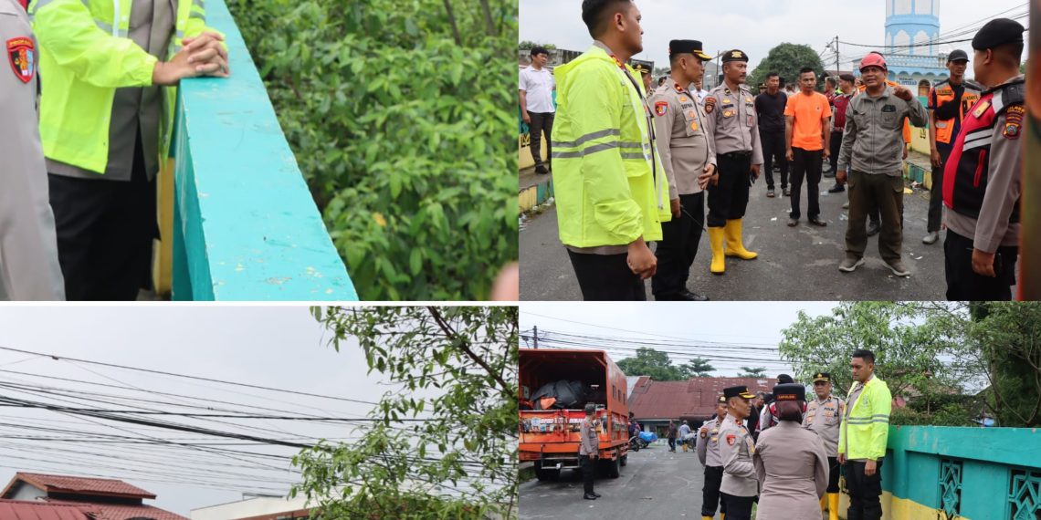 Kapolres Binjai Cek Kondisi Banjir di Kelurahan Setia, Debit Air Sungai Mencirim Berangsur Normal