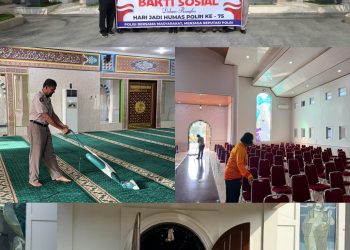 Sambut Hari Jadi Humas Polri ke-75, Bid Humas Polda Sumut Gelar Bakti Sosial Bersihkan Rumah Ibadah